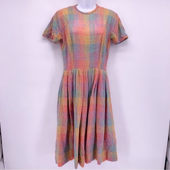 Vintage Dresses & Skirts - VINTAGE Sandra Sage 60s Plaid Wool Midi Dress Size S